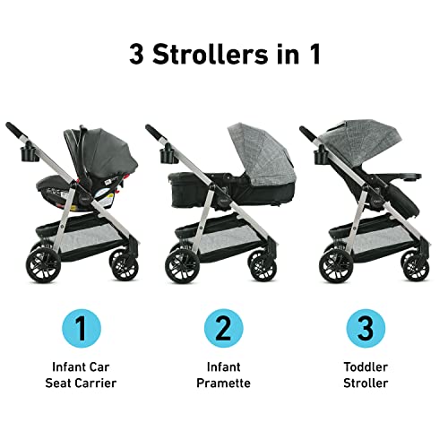 Graco Modes Pramette Travel System | Stroller & Car Seat Combo | 3-in-1 Stroller Modes | Includes Graco SnugRide 35 Infant Car Seat | Ellington