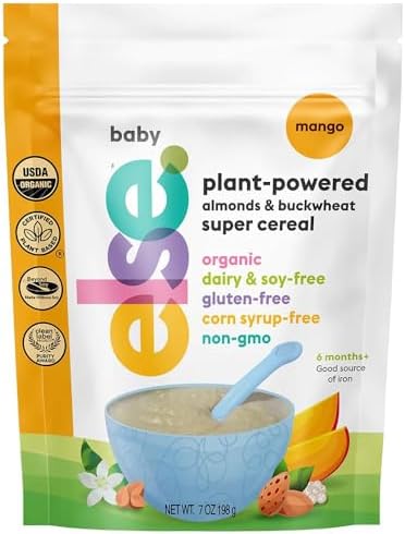 Else Nutrition Baby Cereal Stage 1 for 6 months+, Plant Protein, Organic, Whole foods, Vitamins and Minerals (Mango, 6 Pack)