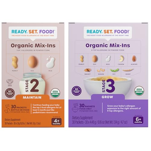 Ready Set Food! | Stage 2 - 30 Days + Stage 3 – 30 Days| Early Allergen Introduction Mix-ins for Babies 4+ Mo | Top 9 Allergens (Peanut, Egg, Milk, Cashew, Almond, Walnut & more) | Organic