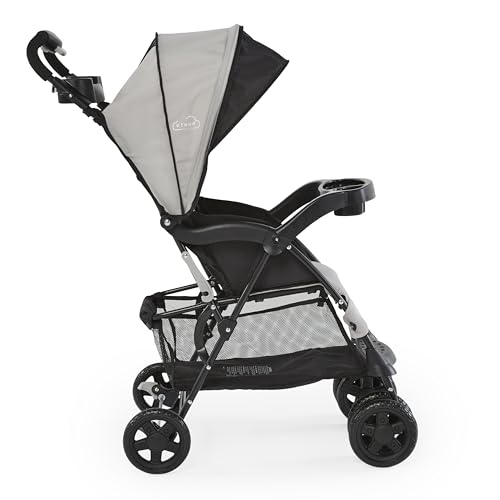 Kolcraft Cloud Plus Lightweight Easy Fold Compact Toddler Stroller and Baby Stroller, Travel Stroller, Large Storage Basket, Multi-Position Recline, Convenient One-hand Fold, 13 lbs - Slate Gray