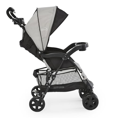 Kolcraft Cloud Plus Lightweight Easy Fold Compact Toddler Stroller and Baby Stroller, Travel Stroller, Large Storage Basket, Multi-Position Recline, Convenient One-hand Fold, 13 lbs - Slate Gray