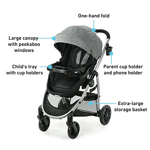 Graco Modes Pramette Travel System | Stroller & Car Seat Combo | 3-in-1 Stroller Modes | Includes Graco SnugRide 35 Infant Car Seat | Ellington