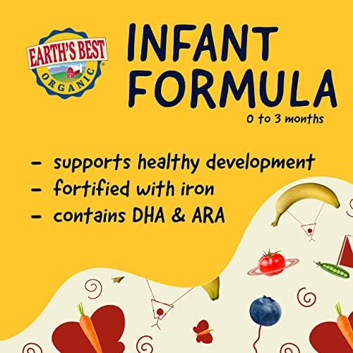 Earth's Best Organic Baby Formula for Babies 0-12 Months, Powdered Dairy Infant Formula with Iron, Omega-3 DHA, and Omega-6 ARA, 21 oz Formula Container (Pack of 2)