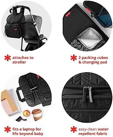 Skip Hop Baby Backpack: Forma, Multi-Function Baby Travel Bag with Changing Pad & Stroller Attachment, Jet Black