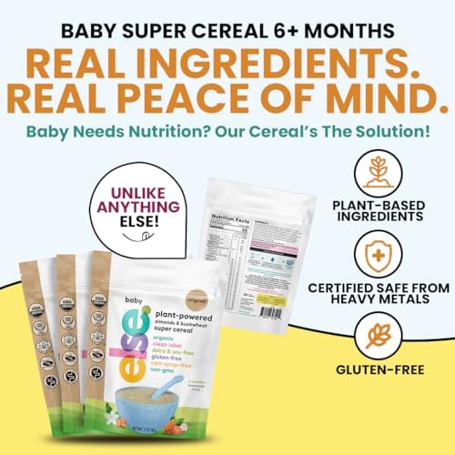 Else Nutrition Baby Cereal Stage 1 for 6 months+, Plant Protein, Organic, Whole foods, Vitamins and Minerals (Mango, 6 Pack)