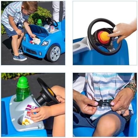 Step2 Whisper Ride II Kids Push Cars, Ride On Car, Seat Belt, Horn, Toddlers Ages 1.5 – 4 Years Old, Max Weight 50 lbs., Quick Storage, Stroller Substitute, Blue