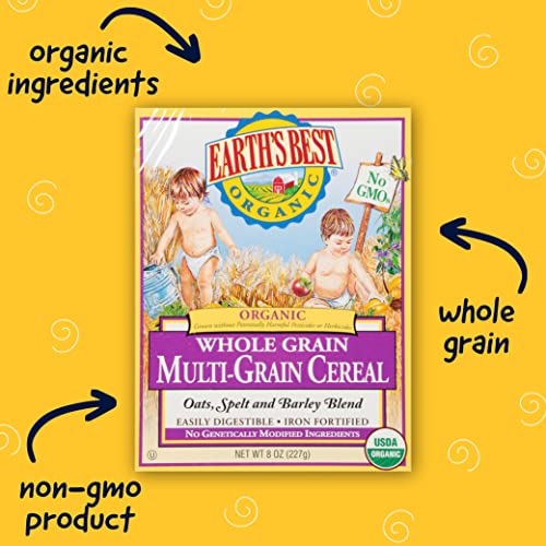 Earth's Best Organic Baby Food, Organic Whole Grain Multi-Grain Baby Cereal, Non-GMO, Easily Digestible and Iron Fortified Baby Food, 8 oz Box (Pack of 12)