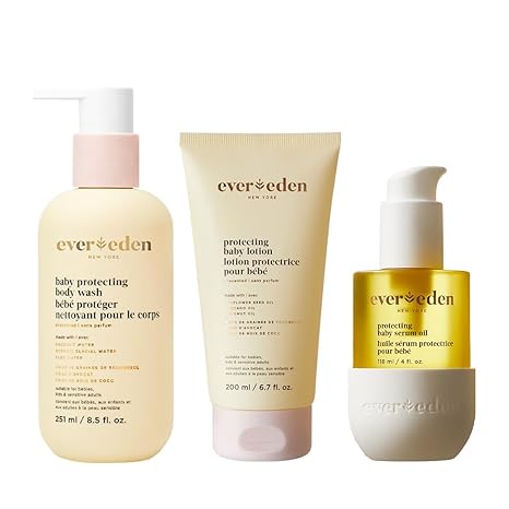 Evereden Protecting Baby Set - Moisturizing Baby Lotion for Newborn 6.7 oz., Protecting Baby Body Wash and Shampoo 8.5 oz. and Protecting Baby Massage Oil, 4 oz. | Clean Baby Care