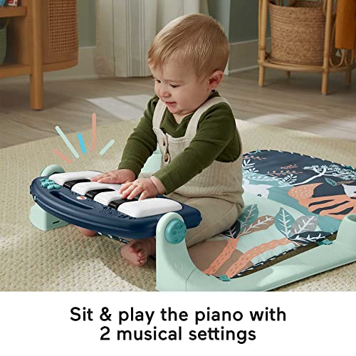 Fisher-Price Baby Playmat Kick & Play Piano Gym with Musical and Sensory Toys for Newborn to Toddler, Navy Fawn