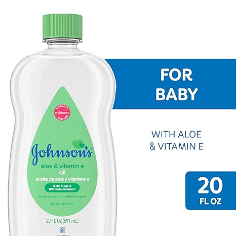 Johnson's Baby Oil, Mineral Oil Enriched With Aloe Vera and Vitamin E to Prevent Moisture Loss, Hypoallergenic, 20 fl. oz (Pack of 6)