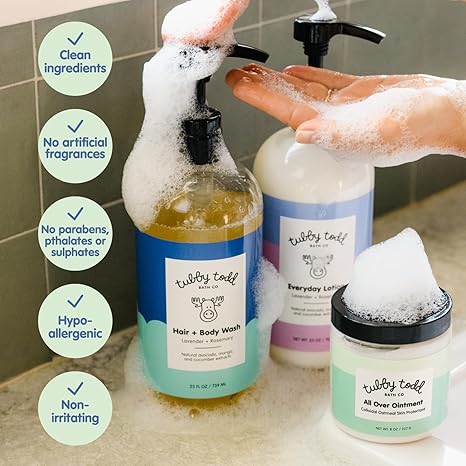 TUBBY TODD 3-Step Baby Bath & Skincare Routine - The Regulars Bundle - 8.5oz Baby Shampoo and Body Wash, 8.5oz Everyday Lotion & 3.5oz All Over Ointment - Fragrance-Free