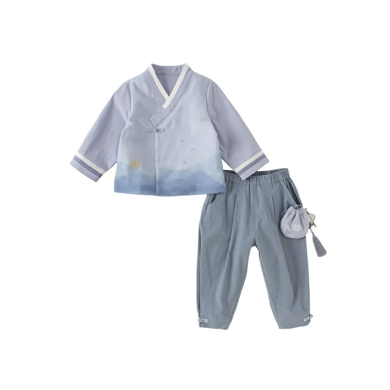 Bella Spring Korean Boys Loose Clothes Set Shirt + Trousers 2PCS Casual Long Sleeve Children's Sets