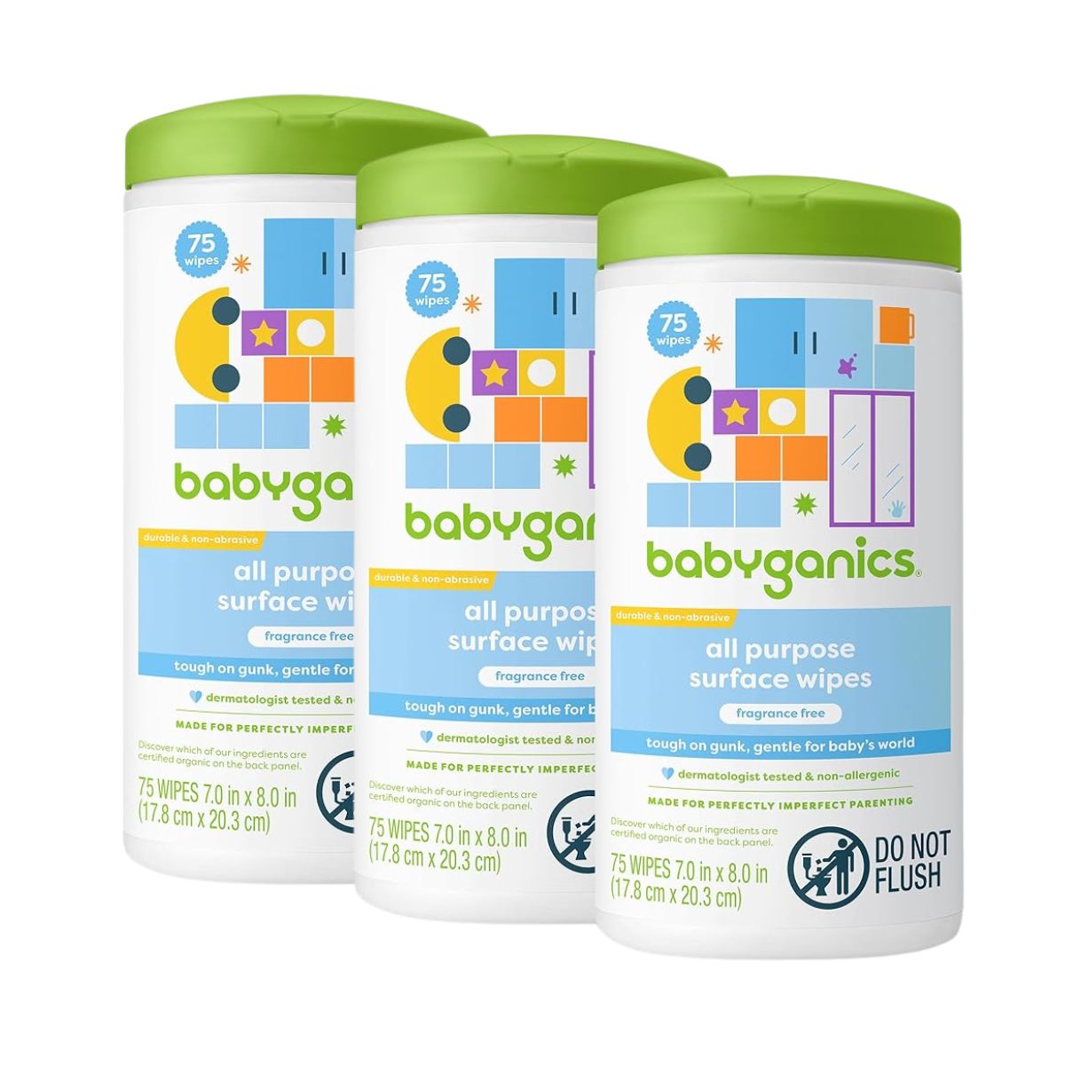 Babyganics All Purpose Surface Wipes, 75 ct, Plant Based and Non-Abrasive, No Ammonia, No Bleach, (Pack of 3)