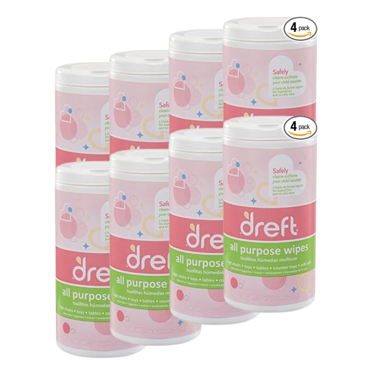 Dreft Multi-Surface All-Purpose Gentle Cleaning Wipes for Baby Toys, Car Seat, High Chair & More, 70 Count (Pack of 8)